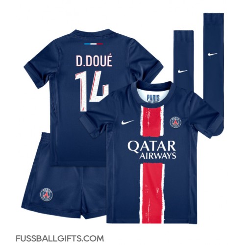 Paris Saint-Germain Desire Doue #14 Fußballbekleidung Heimtrikot Kinder 2024-25 Kurzarm (+ kurze hosen)